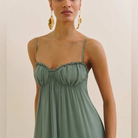 NEW Reformation Cebba Elegant Maxi Dress Green Moss | size 0 - Picture 3 of 15